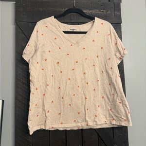 Old Navy Cream Short-Sleeve V-Neck Tee with Small Orange Floral Motif